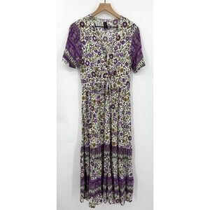 Sacred Threads Dress Womens Small Medium Purple Floral Long Maxi Boho Cottage